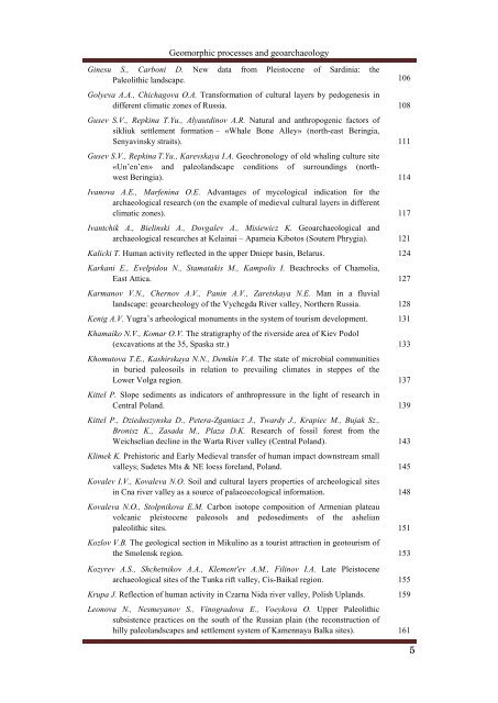 extended abstracts - Geomorphic Processes and Geoarchaeology