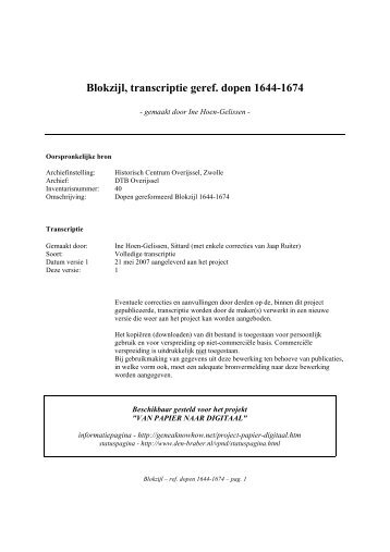 Blokzijl, transcriptie geref. dopen 1644-1674 - Geneaknowhow.net