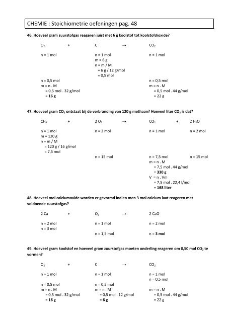 CHEMIE : Stoichiometrie oefeningen pag. 48