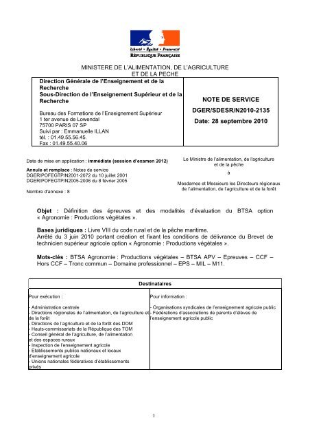 NOTE DE SERVICE DGER/SDESR/N2010-2135 Date ... - ChloroFil