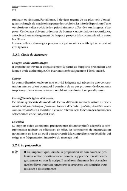 Rapport de l'Inspection de l'enseignement agricole 2001 - ChloroFil