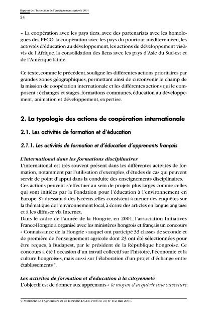 Rapport de l'Inspection de l'enseignement agricole 2001 - ChloroFil