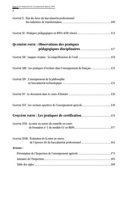 Rapport de l'Inspection de l'enseignement agricole 2001 - ChloroFil