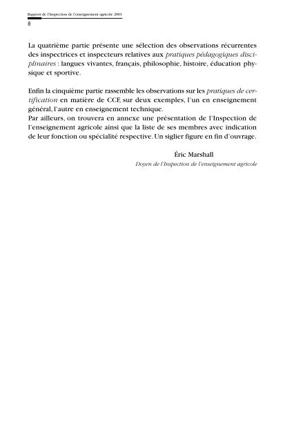 Rapport de l'Inspection de l'enseignement agricole 2001 - ChloroFil