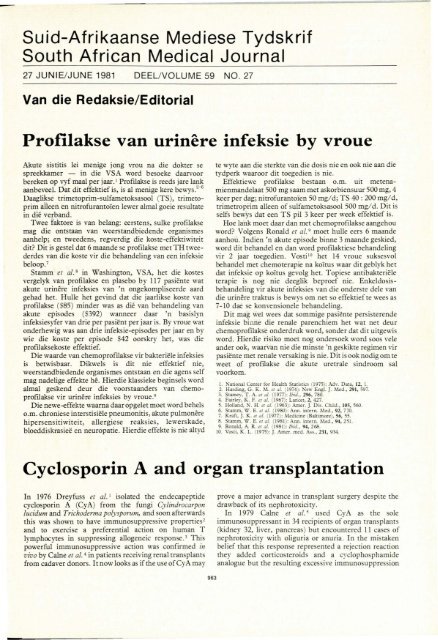 Profilakse van urinere infeksie by vroue Cyclosporin A and organ ...