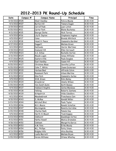 2012-2013 PK Round-Up Schedule - Fort Worth ISD