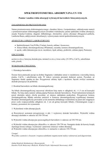 spektrofotometria absorpcyjna uv-vis - Wydział Fizyki i Informatyki ...