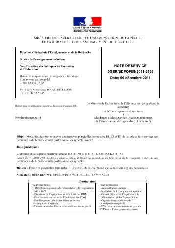 NOTE DE SERVICE DGER/SDPOFE/N2011-2169 Date ... - ChloroFil