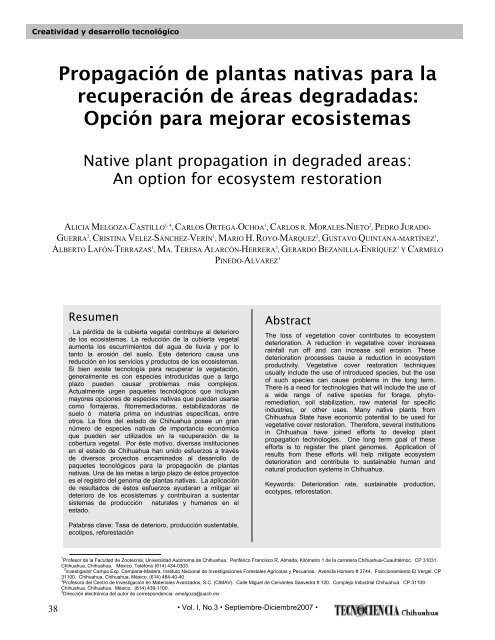 Propagación de plantas nativas para la recuperación de áreas ...