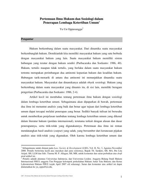 Pertemuan Ilmu Hukum dan Sosiologi dalam Penerapan Lembaga ...