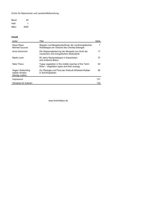 Ernst-Moritz-Arndt - Institut für Botanik und Landschaftsökologie ...