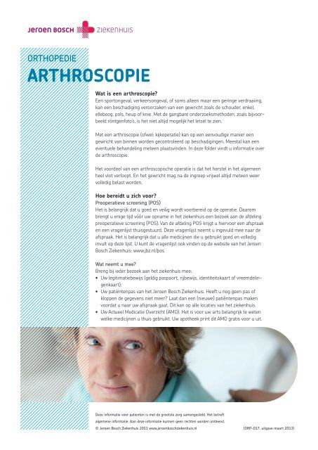Arthroscopie - Jeroen Bosch Ziekenhuis
