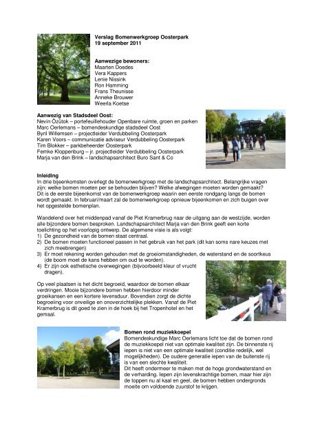 Verslag bomenwerkgroep 19 september 2011 - Stadsdeel Oost