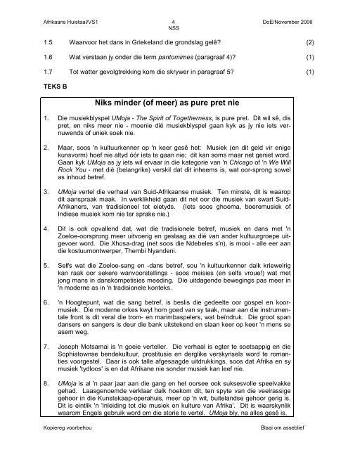 Gr. 10 Afrikaans Huistaal Vraestel 1, November 2006 - Curriculum