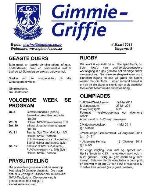 geagte ouers volgende week se program prysuitdeling rugby ...