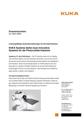 20090423_KUKA@SNEC_Neue innovative PV ... - KUKA Systems