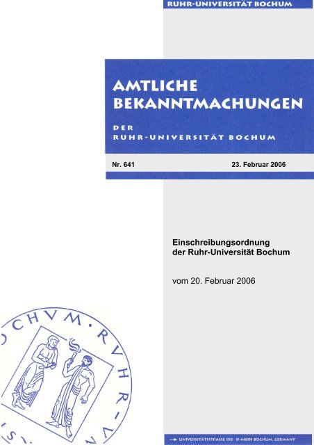 Einschreibungsordnung - der Verwaltung - Ruhr-Universität Bochum