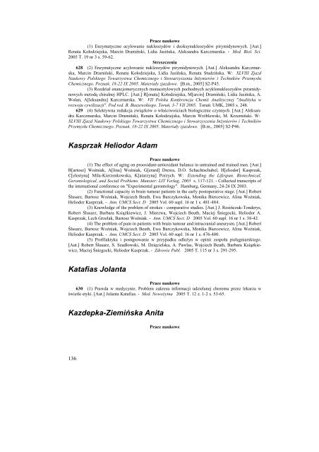 Bibliografia Publikacji Pracowników Collegium Medicum za rok 2005