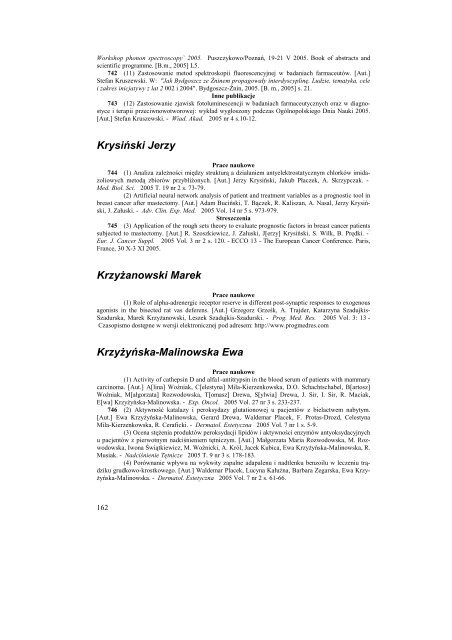 Bibliografia Publikacji Pracowników Collegium Medicum za rok 2005
