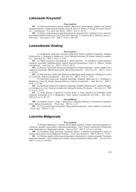 Bibliografia Publikacji Pracowników Collegium Medicum za rok 2005