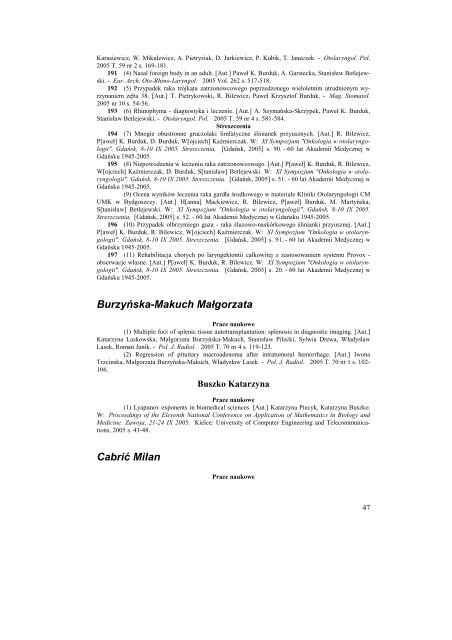 Bibliografia Publikacji Pracowników Collegium Medicum za rok 2005