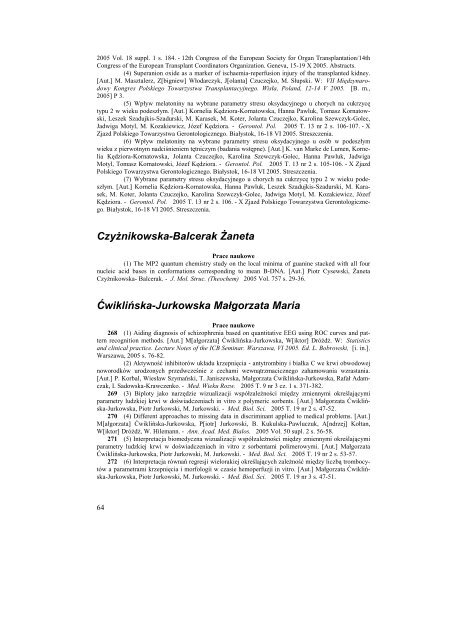 Bibliografia Publikacji Pracowników Collegium Medicum za rok 2005