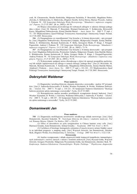 Bibliografia Publikacji Pracowników Collegium Medicum za rok 2005