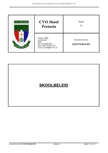 Skoolbeleid - CVO-skool Pretoria