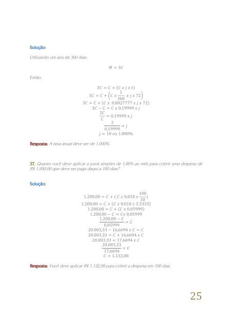 Exercícios Exercícios Juros e Porcentagens Juros e Porcentagens