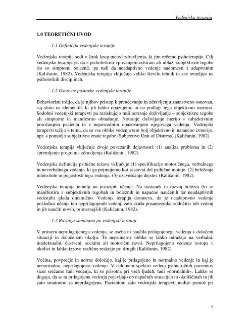 Vedenjska terapija 1 1.0 TEORETIČNI UVOD 1.1 ... - Student Info.net