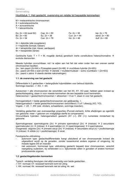 Genetica van de huisdieren – samenvatting - Diergeneeskundige ...