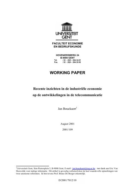 working paper series - Faculteit Economie en Bedrijfskunde