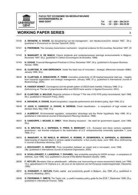 working paper series - Faculteit Economie en Bedrijfskunde