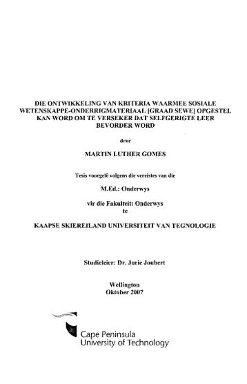 Die ontwikkeling van kriteria.pdf - Cape Peninsula University of ...