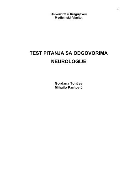 Неурологија - Medicinski fakultet Kragujevac - Univerzitet u ...