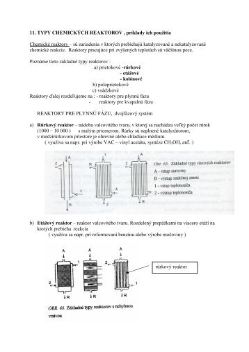 11. TYPY CHEMICKÝCH REAKTOROV , príklady ich použitia ...