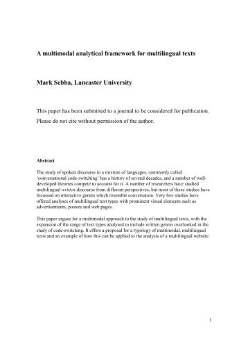 A multimodal analytical framework for multilingual texts Mark Sebba ...