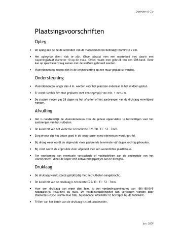 Plaatsingsvoorschriften Welfsels - Daerden