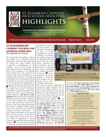 June Newsletter 2012 - St. Elizabeth Catholic High School - the York ...