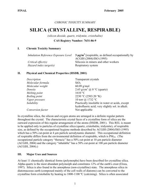 Silica (crystalline, respirable) - OEHHA