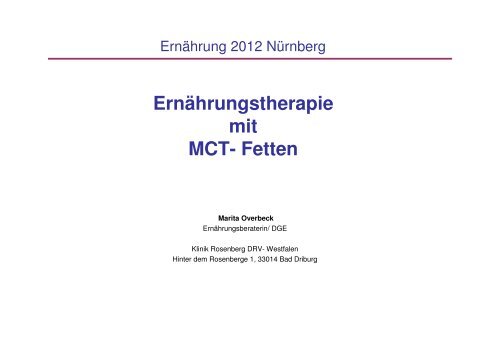 Ernährungstherapie mit MCT-Fetten (M. Overbeck) - VDOe