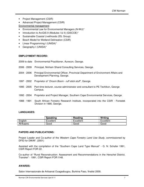 CV - Charles Norman - Aurecon AME Environmental ...