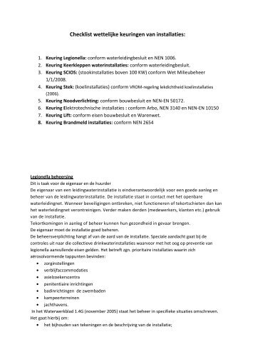 Checklist wettelijke keuringen van installaties - Bouwstenen voor ...