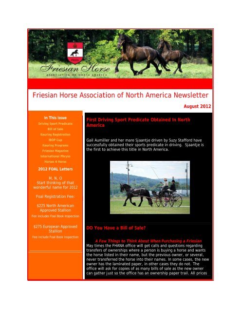 August 2012 - Friesian Horse Association of North America