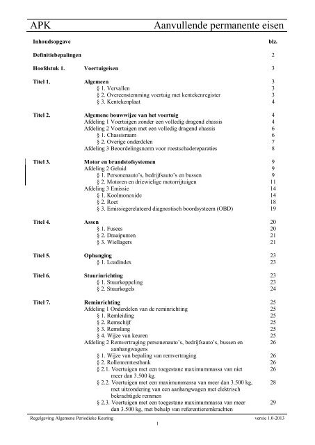 APK Aanvullende permanente eisen - Rdw