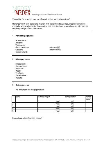 Intakeformulier 1 - MEDEX medische diensten