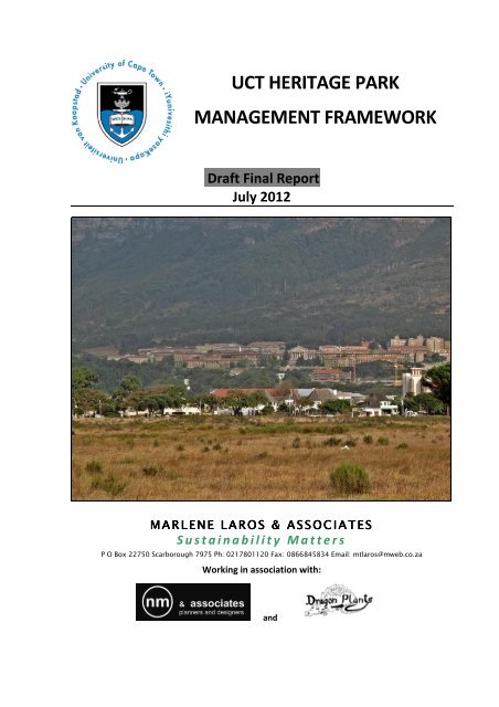 uct heritage park management framework - University of Cape Town