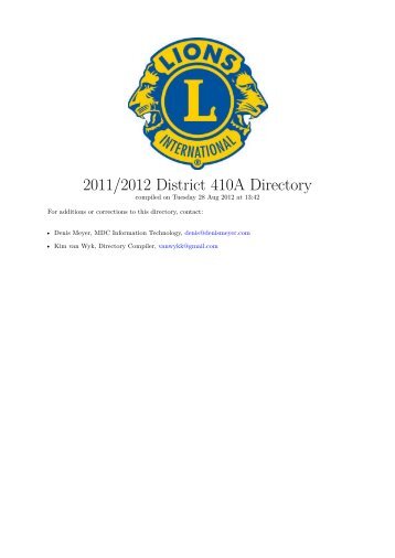 2011/2012 District 410A Directory - Lionnet South Africa