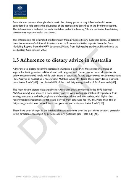 DRAFT Australian Dietary Guidelines - Eat For Health