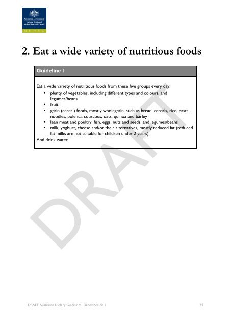 DRAFT Australian Dietary Guidelines - Eat For Health